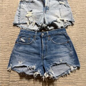 Levi's Two-Tone Distressed Denim Shorts - Light & Medium Blue